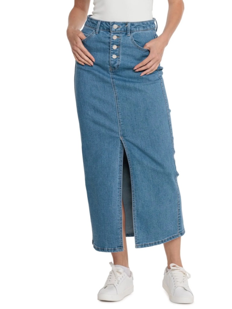 Oat New York Medium Wash Denim Maxi Skirt With Lots Of Stretch 4/27